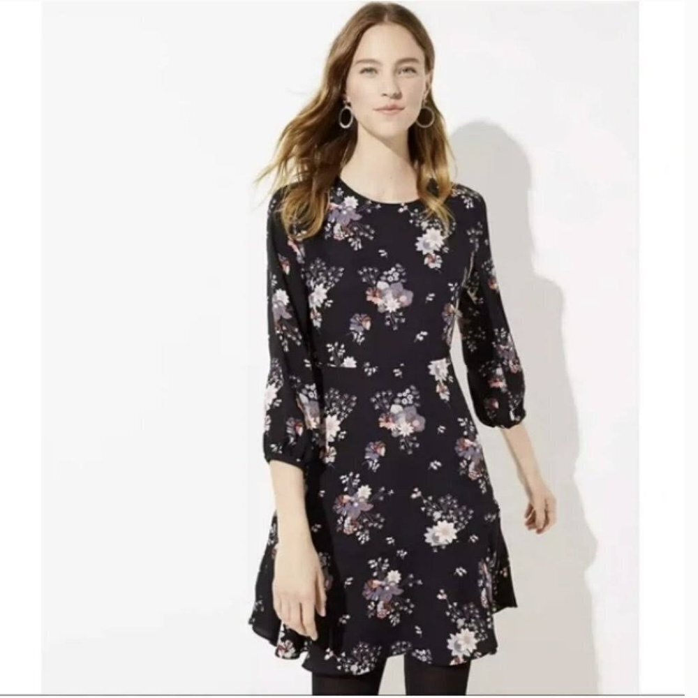 Size 6 Loft Wildflower Flounce Dress Dark Blue - Picture 13 of 13